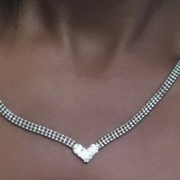 Silver-Beaded Necklace with Diamond-Studded Charm - Picture 4 of 5